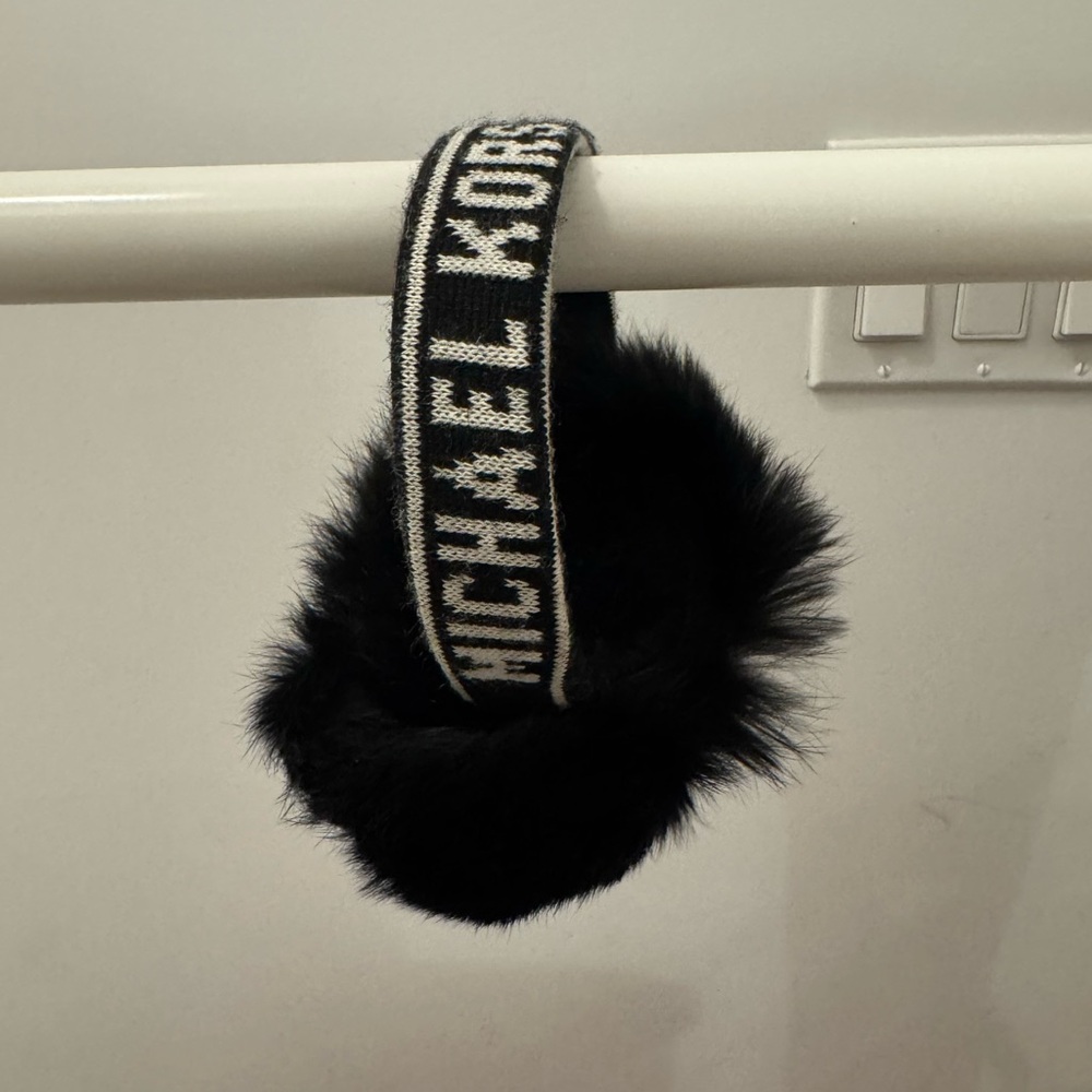 Michael Kors Black Fur Logo Headband Earmuffs